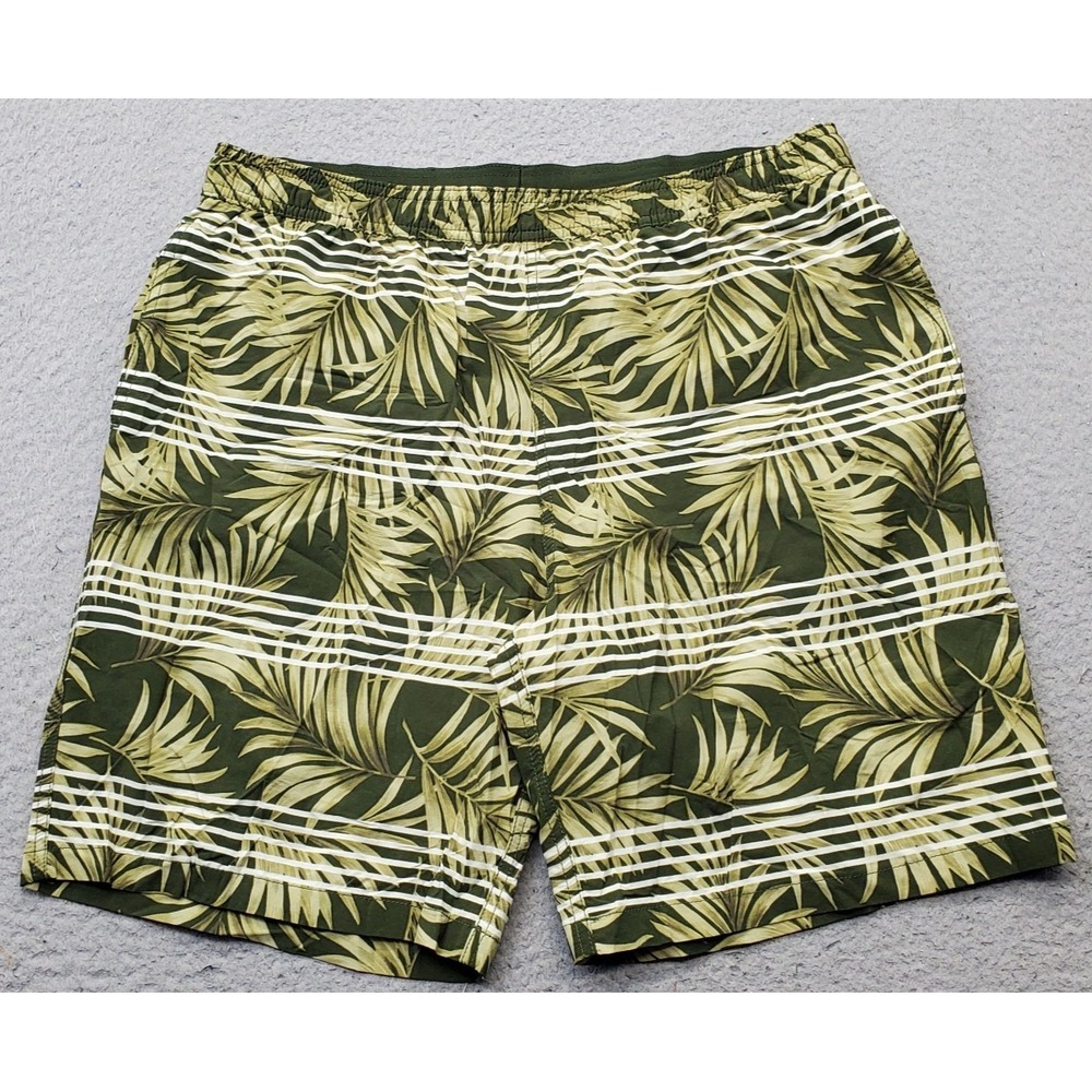 Kirkland Signature Swim Shorts Mens L Multi Tropical Palm Stripes Elastic Waist